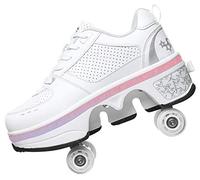 Pattini A Rotelle con Luce LED Scarpe con Deformazione Multifunzionale Skate Pattini A Rotelle Pattinaggio Calzature Sportive da Esterno per Adulti Unisex,35