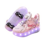 Pattini a rotelle LED per Bambini Carini, Scarpe da Skate Regolabili a Quattro Ruote per Ragazze, Scarpe da Corsa con luci,Rosa,32 EU