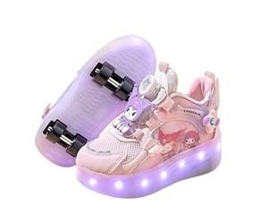 Pattini a rotelle LED per Bambini Carini, Scarpe da Skate Regolabili a Quattro Ruote per Ragazze, Scarpe da Corsa con luci,Rosa,32 EU