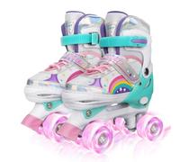 Pattini a Rotelle per Bambina Regolabili con Ruote Luminose | Arcobaleno Pattini a 4 Ruote Bambino,Pattini Regolabili in 4 Misure per Ragazzi, Ragazze e Principianti