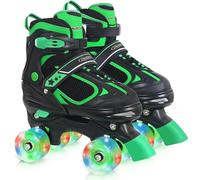 Pattini a rotelle per bambini, colore verde, per bambini dai 4 ai 5 ai 7 anni, regolabili, tutte le ruote si illuminano, per interni ed esterni, regalo di compleanno per figlio e nipote