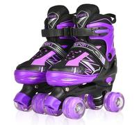 Pattini a rotelle per bambini ragazze ragazzi principianti, 4 misure regolabili per bambina e bambino con ruote luminose, pattini a rotelle nero e viola per lo sport (Grande_36-40 EU)