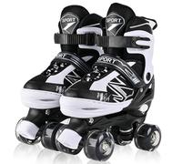 Pattini a rotelle per bambini ragazze ragazzi principianti, 4 misure regolabili per bambina e bambino con ruote luminose, pattini a rotelle nero e bianco per lo sport (Medio_32-36 EU)