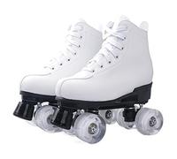 Pattini a Rotelle per Donne e Uomini, Pattini da Pattinaggio Classici a Doppia Fila con Ruote Illuminate a LED, pattini a 4 rotelle Alti in Pelle PU per Principianti Adolescenti Adulti (40,Bianco)