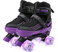 Pattini a rotelle per ragazze e ragazzi regolabili per bambini adatti per uso interno ed esterno (Black purple, L (36-40 EU))