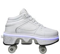 Pattini A Rotelle per Ragazze, Stivali per Pattini A Rotelle Quad Regolabili A 4 Ruote con Luce A LED, Scarpe Multiuso 2 in 1 per Adulti, Ragazzi Ragazze Scarpe da Passeggio Universali, EUR38, 4 UK