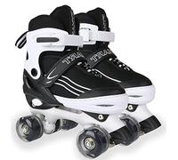 Pattini a rotelle per ragazzi Pattini a rotelle regolabili per bambini con ruote illuminate Pattini a rotelle per bambini adatti per uso interno ed esterno (S (31-34 EU), Black white)