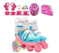 Pattini a rotelle regolabili, per principianti, pattini a rotelle regolabili con design a tre punti, con custodia di stoccaggio, pattini a rotelle per ragazze con copricapo per parco, parco