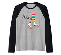 Pattini a rotelle retrò divertenti anni '80 Roller Discoteca Pattinaggio Ragazza Maglia con Maniche Raglan