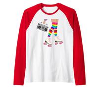Pattini a rotelle retrò divertenti anni '80 Roller Discoteca Pattinaggio Ragazza Maglia con Maniche Raglan