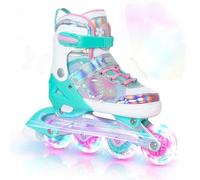 Pattini in linea per bambini, motivo farfalla e fiore, per ragazze e ragazzi, colore viola, per adolescenti dai 4 ai 7 anni, regolabili, con ruote illuminate, per interni ed esterni, regalo di