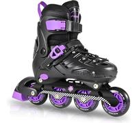 Pattini in linea per bambini regolabili per le ragazze ragazzi, pattini a rotelle in linea per la gioventù grandi bambini principianti indoor outdoor Giocare (Nero e viola, L)