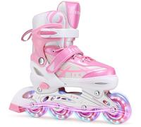 Pattini in linea regolabili per bambini ragazze ragazzi principianti, Pattini a rotelle rosa e viola per bambino e adolescente per lo sport (Rosa, M (EU32-36))