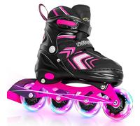 Pattini in linea regolabili per ragazze, pattini a rotelle per bambine dagli 8 ai 12 anni, con ruote tutte illuminate, per giovani, rosa