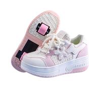 Pattino a Rotelle Scarpe con Ruote per Ragazzi e Ragazze, Scarpe da Ginnastica All'aperto Scarpe con Ruote per Bambini 2 in 1 Roller Scarpe da Ginnastica,9912 Pink,36 EU