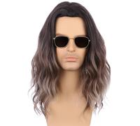 PATTNIUM Parrucca Marrone Ombre Per Gli Uomini Lunghi, Ricci, Ondulati, Marrone A Bionda, Parrucca Capelli Marrone Misto, Parrucca Capelli Marrone Per Halloween Costume Cosplay, Parrucche