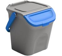 Pattumiera 28L bidone secchio con manico e coperchio blu giallo o verde sovrapponibile chiusura antirandagismo cestino raccolta differenziata carta plastica metallo umido (BLU)