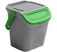 Pattumiera 28L secchio con manico e coperchio blu giallo o verde sovrapponibile chiusura antirandagismo cestino raccolta differenziata carta plastica metallo umido (VERDE)