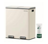 Pattumiera a 2 Scomparti, con 2 x 30L Secchi Interni per Spazzatura Differenziata, 15 Sacchi della Spazzatura, Pedali e Coperchi a Cerniera, Chiusura Morbida, Crema [Una manna per la tua cucina] Il tu