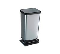 Pattumiera a pedale Paso - 35x26x68 cm - 40 L - PPL metallizzato - nero/argento