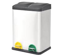 Pattumiera a pedale per riciclaggio in acciaio inox con capacità di 36 l, 2 secchi interni, codice colore per la classificazione, coperchio soft-close con pedale, antiodore, per cucina, ufficio, casa