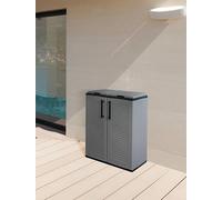 Dmora - Pattumiera Aarschot, Cestino portarifiuti, Bidone per raccolta differenziata 2 ante, 100% Made in Italy, 68x37h84 cm, Grigio e Nero, Finitura righe