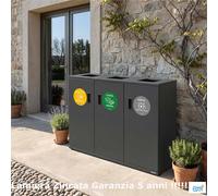 Pattumiera, aperture Superiori , per raccolta differenziata in acciaio 3 scomparti da 180L Dimensioni 30x90xh 80 cm 3 scomparti da 180 litri totali, 4 etichette colore Antracite antracite