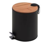 Pattumiera bagno a pedale 3 lt secchio metallo bambù bamboo bianco nero opaco