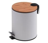 Pattumiera bagno a pedale 3 lt secchio metallo bambù bamboo bianco nero opaco