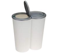 Pattumiera da 2 scomparti da 25 l, con bordo rotondo, in plastica, 2 vani rifiuti e coperchio a scatto