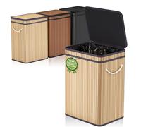 Pattumiera da 80 litri con coperchio, in bambù, per esterni, per casa, ufficio, bagno, cucina, 40 x 30 x 60 cm (colore legno di alta qualità)