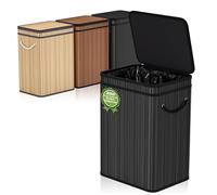 Pattumiera da 80 litri con coperchio, in bambù, per esterni, per casa, ufficio, bagno, cucina, 40 x 30 x 60 cm (nero)
