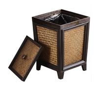 Pattumiera da cucina 7L Pattumiera in rattan intrecciata a mano marrone quadrato bidone con coperchio piccolo cestino in legno compatibile con bagno cucina pattumiera decorativa (senza clip)