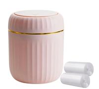 Pattumiera da scrivania, con coperchio a pressione, mini cestino da tavolo, piccolo cestino in plastica per bagno, ufficio, toletta, cucina, con 60 fogli di sacchetti della spazzatura (rosa)