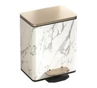 Pattumiera di lusso con motivo marmorizzato, con coperchio, in acciaio inox, con coperchio a scomparsa, pedale e secchio interno, per casa, ufficio, bagno (bianco-oro, 9 L)