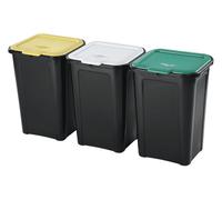 Set 3 Pattumiera Coverline 44L Con Coperchio Colorati Raccolta Differenziata