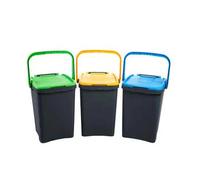 Ecoplast | Tris di Pattumiere per Raccolta Differenziata 50 Lt, Colori Assortiti Giallo/Verde/Blu, 43x41x54,4, Made in Italy