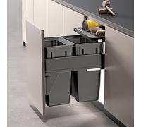 Pattumiera estraibile doppia sottopensile - Kit for doppio cestino con coperchi guide chiusura ammortizzata, pattumiera scorrevole resistente lavello cucina mobiletto lavanderia(14.18*19.69*19.69in)