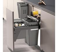 Pattumiera estraibile doppia sottopensile - Kit for doppio cestino con coperchi guide chiusura ammortizzata, pattumiera scorrevole resistente lavello cucina mobiletto lavanderia(10.24*19.89*19.69in)