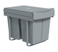 Pattumiera Estraibile Sottolavello per Differenziata 52x33.5x41 cm con 2 Secchi da 20L In PP e ABS Grigio