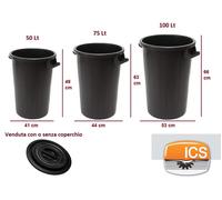 Pattumiera GARDEN per Bidone Spazzatura Rifiuti Con/Senza Coperchio 50 75 100 Lt