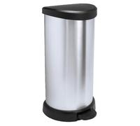 Pattumiera in acciaio con pedale, Curver Deco Bins, 40L, Rotondo Nero, Argento