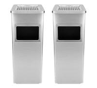 Pattumiera in acciaio inox cestino pattumiera a pedale contenitore rifiuti, Pattumiera in Acciaio Inox con Portacenere per Esterni, Posacenere da Pavimento-24 * 24 * 60 cm 35 L-Argento (2 PZ)