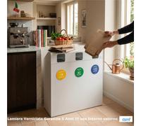Pattumiera, Mobiletto per raccolta differenziata in acciaio 3 scomparti da 180L Dimensioni 30x90xh 100 cm 3 scomparti da 180 litri totali, 4 etichette colore Bianco bianco