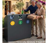 Pattumiera, Mobiletto per raccolta differenziata in acciaio 3 scomparti da 180L Dimensioni 30x90xh 100 cm 3 scomparti da 180 litri totali, 4 etichette colore Antracite antracite