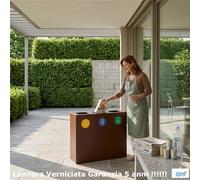 Pattumiera, Mobiletto per raccolta differenziata in acciaio 3 scomparti da 180L Dimensioni 30x90xh 80 cm 3 scomparti da 240 litri totali, 4 etichette colore Corten corten