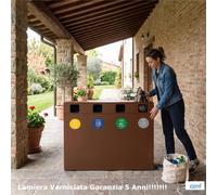 Pattumiera, Mobiletto per raccolta differenziata in acciaio | 4 scomparti da 240Lt Dimensioni 30x120xh 80 cm 4 scomparti da 240 litri totali 4 Etichette colore Corten corten