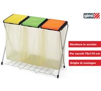 Pattumiera nature 3 posti gimi in acciaio con coperchi raccolta differenziata - 3000-7946