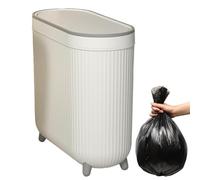 Pattumiera per WC sottile - Cestino per rifiuti compatto per il bagno, coperchio portatile integrato, guscio interno rimovibile a prova di impronte digitali | Funzionamento igienico a mani libere per