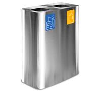 Pattumiera Sistema di Raccolta Rifiuti 60x30xh80 cm In Acciaio Inox Doppio Scomparto Argento